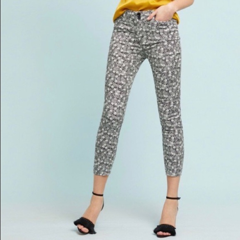 ANTHROPOLOGIE Black White Pineapple Print Bowery Ankle Crop Pants, size 2, NWT